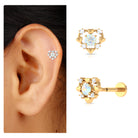 Real Ethiopian Opal and Diamond Heart Cartilage Earring in Gold Ethiopian Opal - ( AAA ) - Quality - Rosec Jewels