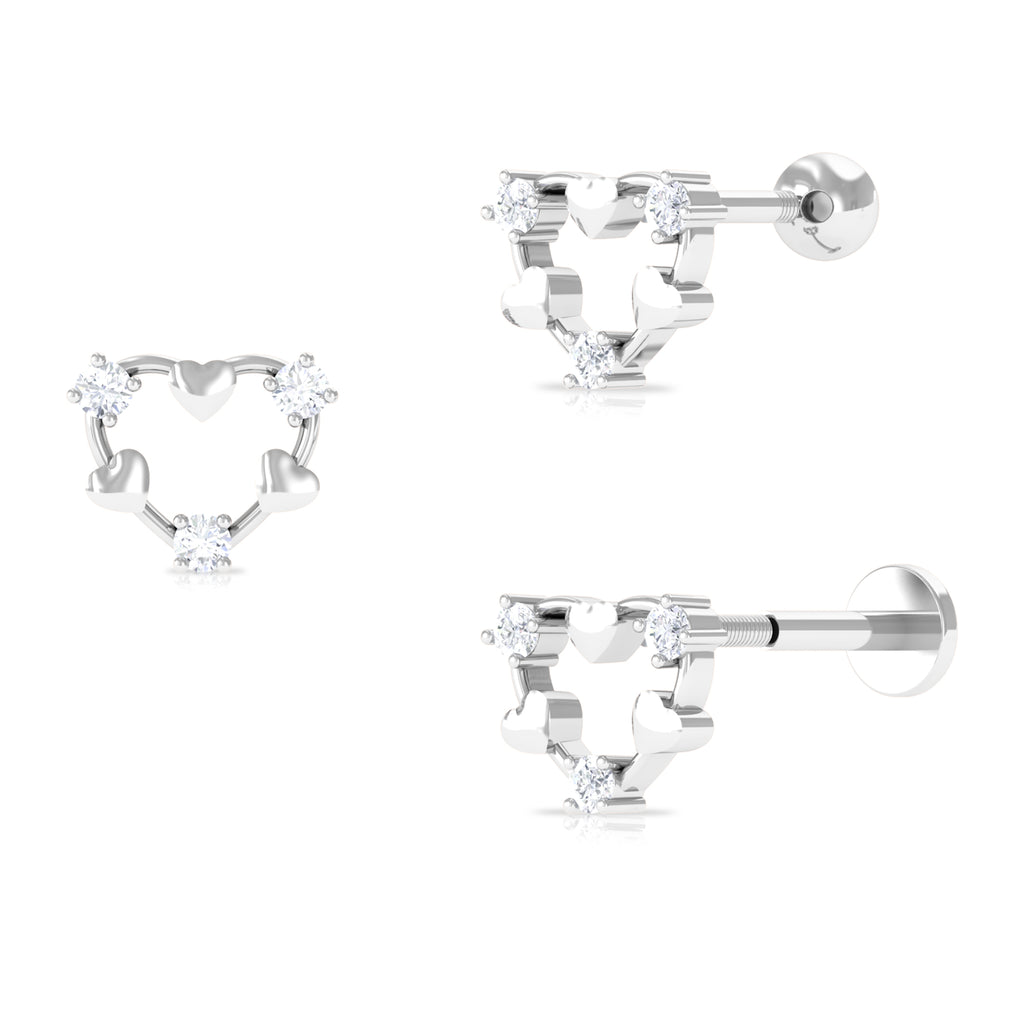Cute Diamond Heart Cartilage Earring in Gold Diamond - ( HI-SI ) - Color and Clarity - Rosec Jewels