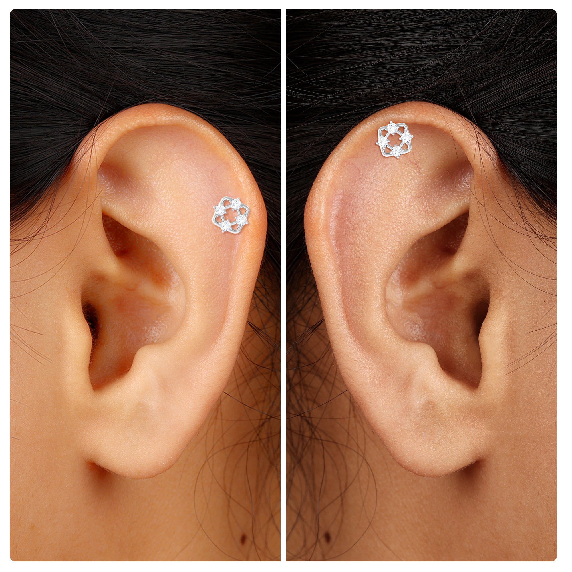 Unique Round Moissanite Conch Earring in Gold Moissanite - ( D-VS1 ) - Color and Clarity - Rosec Jewels