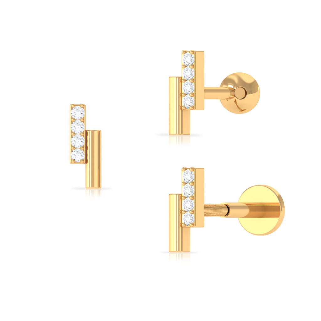 Minimalist Diamond Bar Gold Tragus Earring Diamond - ( HI-SI ) - Color and Clarity - Rosec Jewels