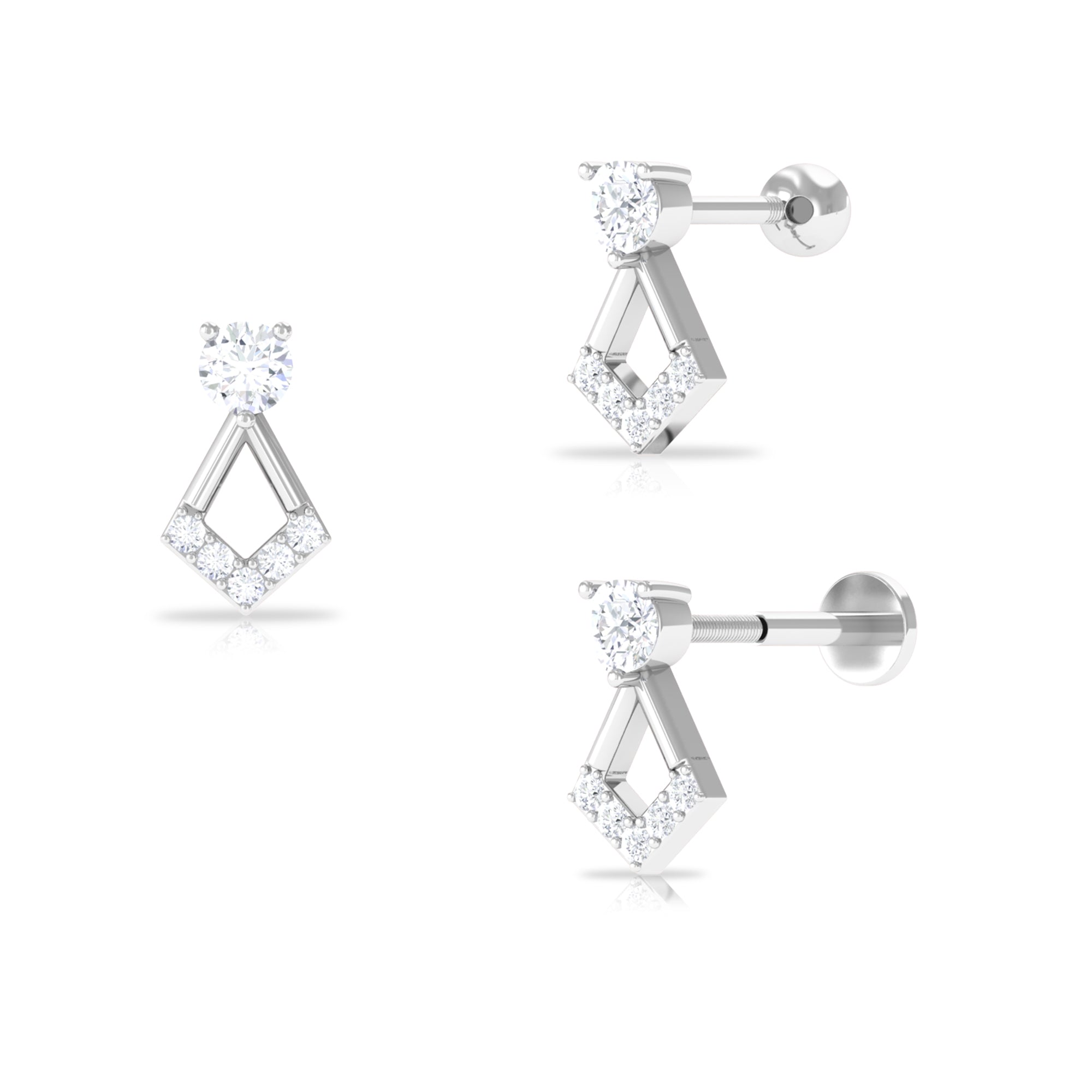 Minimalist Moissanite Unique Geometric Earring in Gold Moissanite - ( D-VS1 ) - Color and Clarity - Rosec Jewels