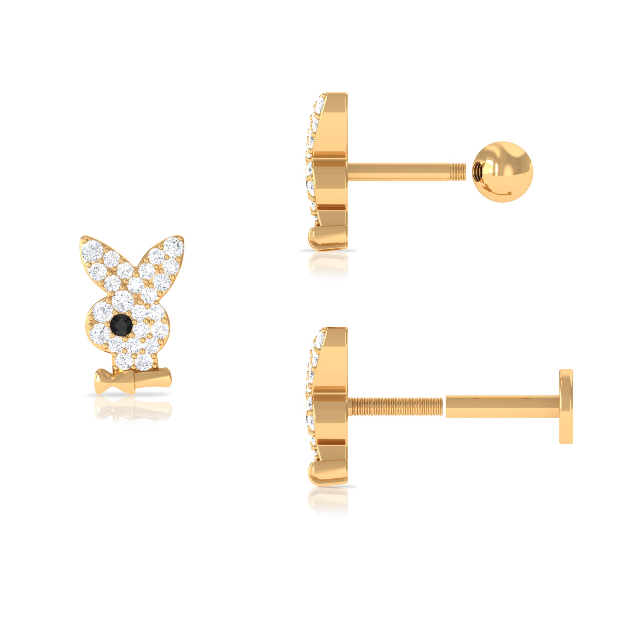 Black Diamond and Moissanite Cute Bunny Helix Earring Black Diamond - ( AAA ) - Quality - Rosec Jewels