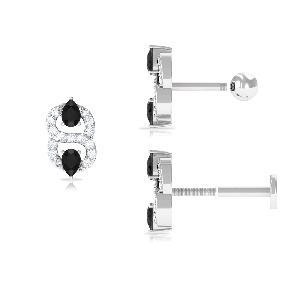 Pear Black Onyx and Moissanite Infinity Helix Earring Black Onyx - ( AAA ) - Quality - Rosec Jewels