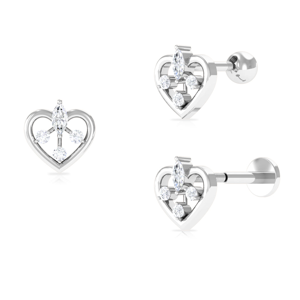 Adorable Diamond Gold Heart Earring for Cartilage Piercing Diamond - ( HI-SI ) - Color and Clarity - Rosec Jewels