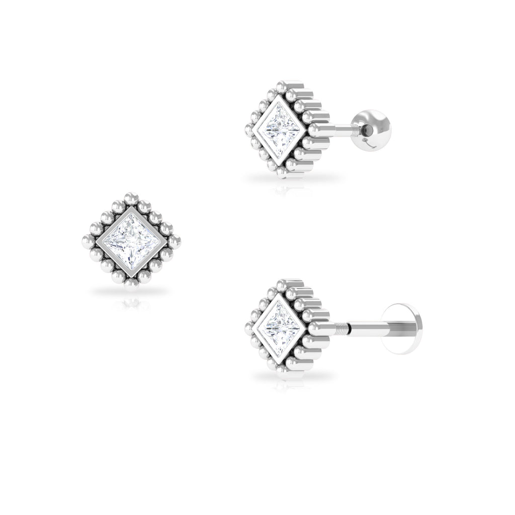 Princess Cut Moissanite Solitaire Helix Earring in Bezel Setting Moissanite - ( D-VS1 ) - Color and Clarity - Rosec Jewels