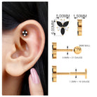 Black Onyx and Moissanite Flower Earring for Helix Piercing Black Onyx - ( AAA ) - Quality - Rosec Jewels
