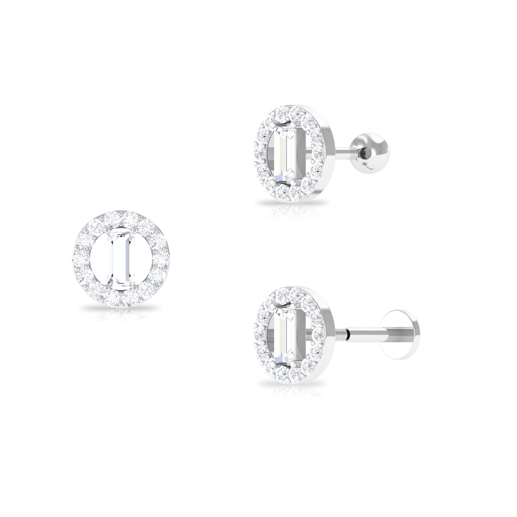 Baguette and Round Moissanite Open Circle Earring Moissanite - ( D-VS1 ) - Color and Clarity - Rosec Jewels