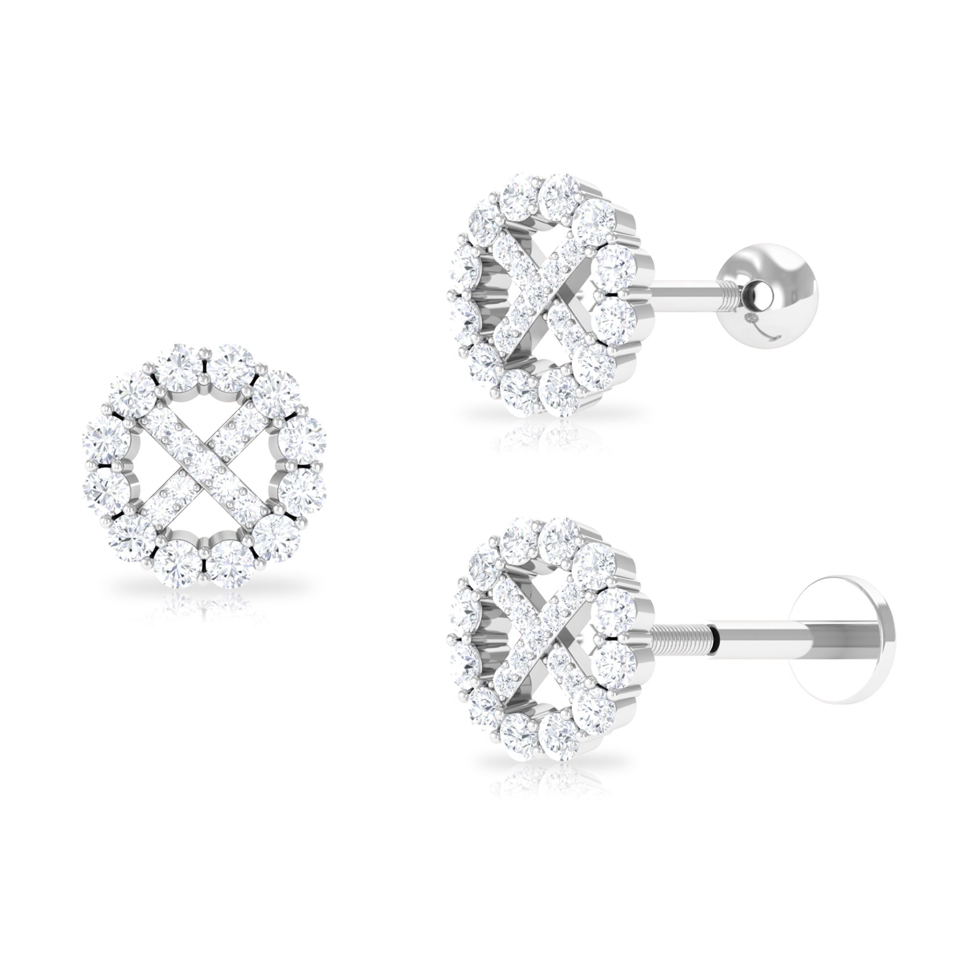 Round Moissanite Minimal Cartilage Earring in Gold Moissanite - ( D-VS1 ) - Color and Clarity - Rosec Jewels