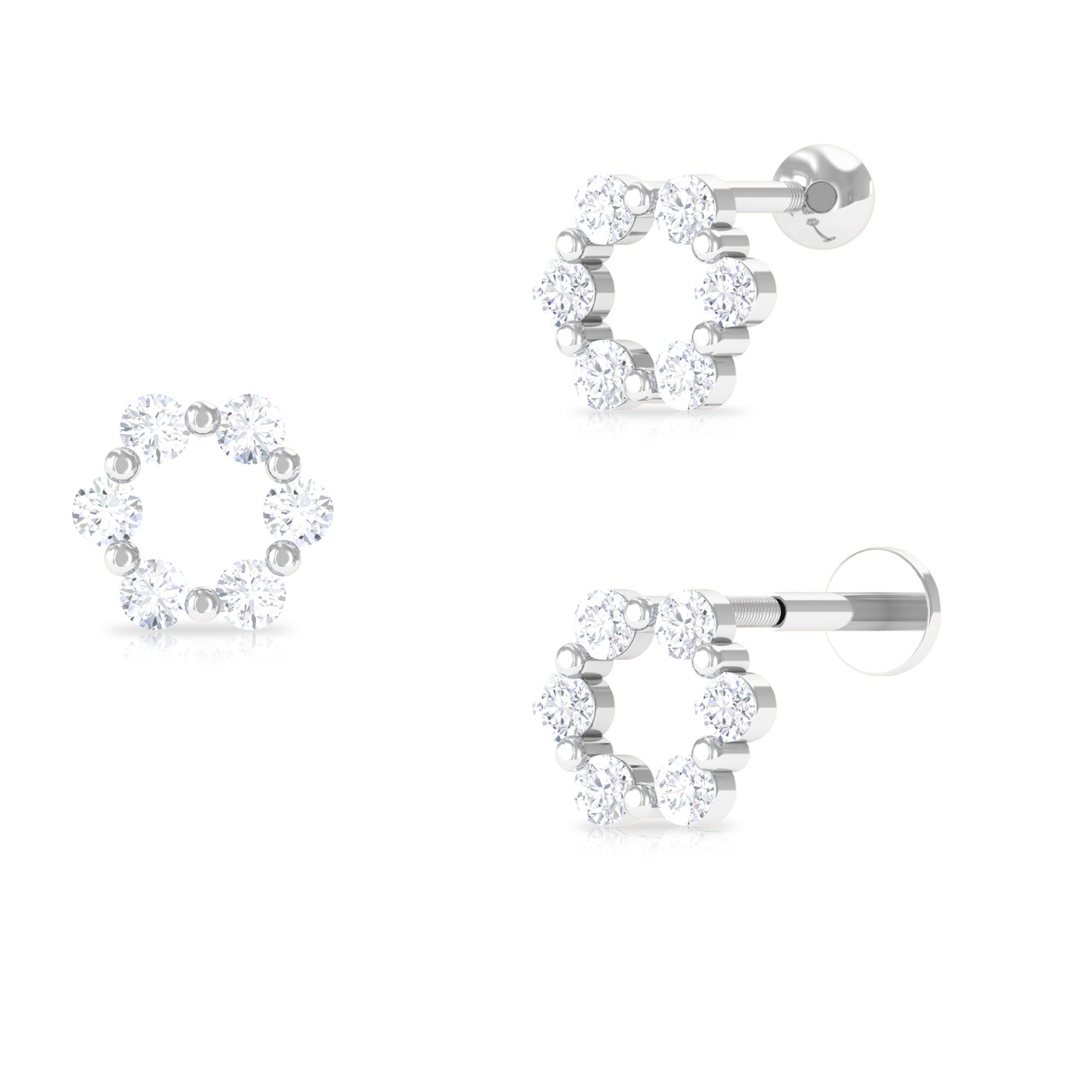 Round Moissanite Circle Eternity Earring for Cartilage Piercing Moissanite - ( D-VS1 ) - Color and Clarity - Rosec Jewels