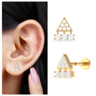 Vintage Inspired Moissanite Triangle Cartilage Earring Moissanite - ( D-VS1 ) - Color and Clarity - Rosec Jewels