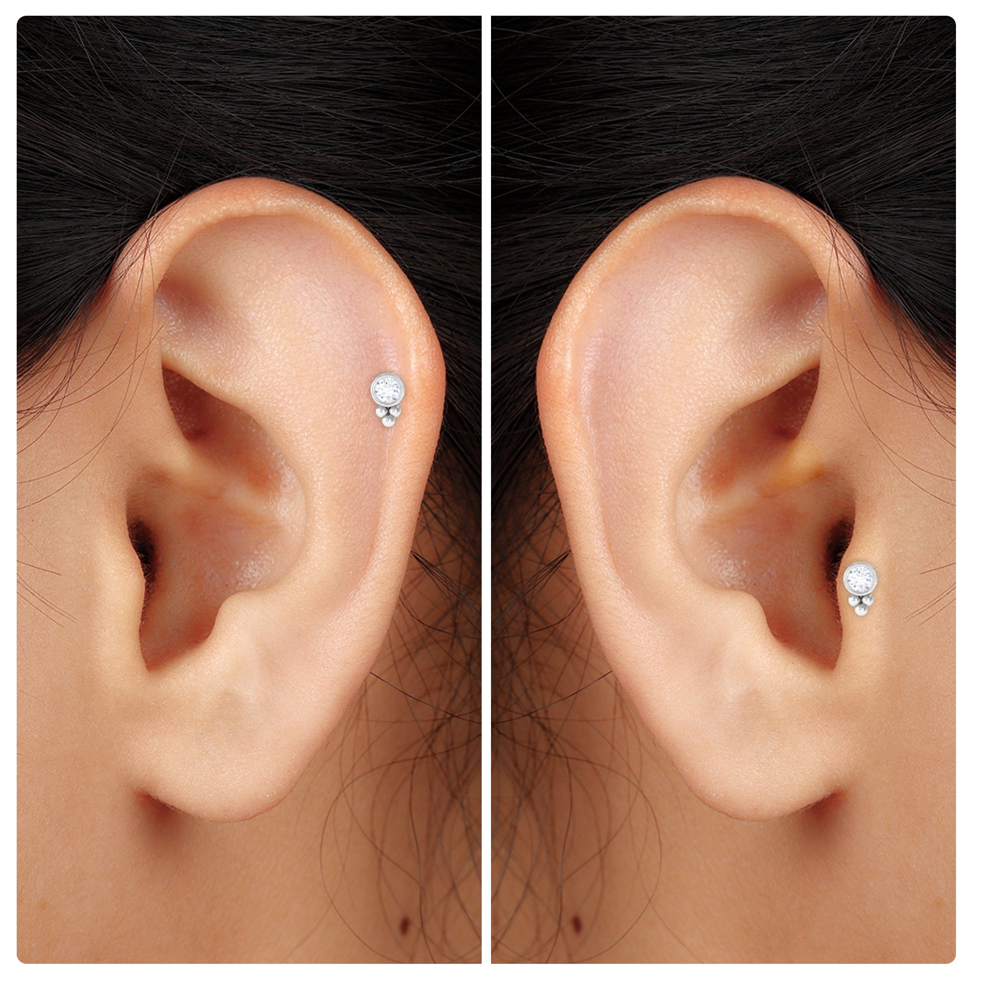 Minimalist Moissanite Gold Beaded Helix Earring in Bezel Setting Moissanite - ( D-VS1 ) - Color and Clarity - Rosec Jewels