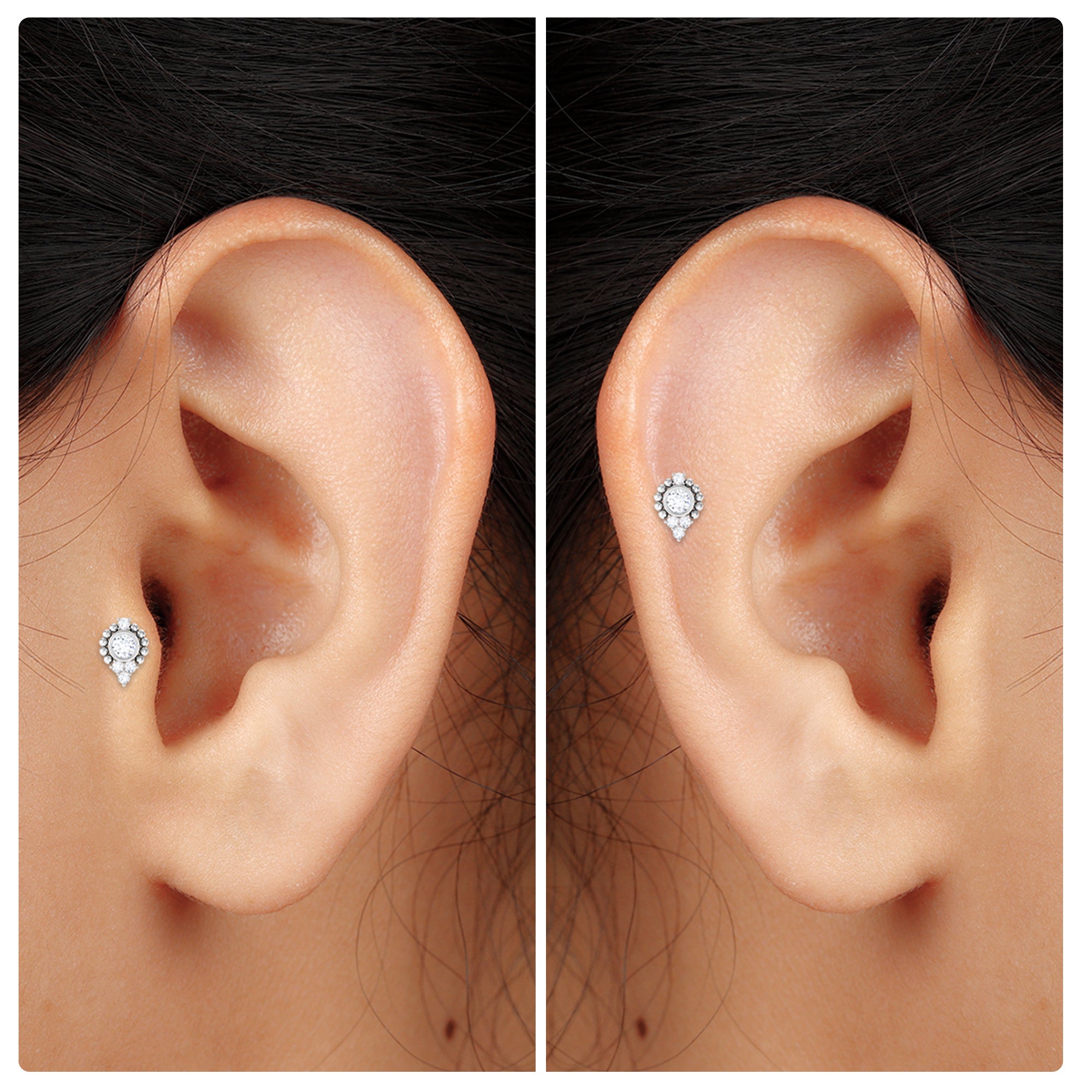 Vintage Inspired Round Moissanite Tragus Earring Moissanite - ( D-VS1 ) - Color and Clarity - Rosec Jewels