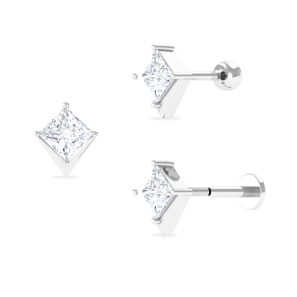 Princess Cut Moissanite Tragus Earring in Gold Moissanite - ( D-VS1 ) - Color and Clarity - Rosec Jewels