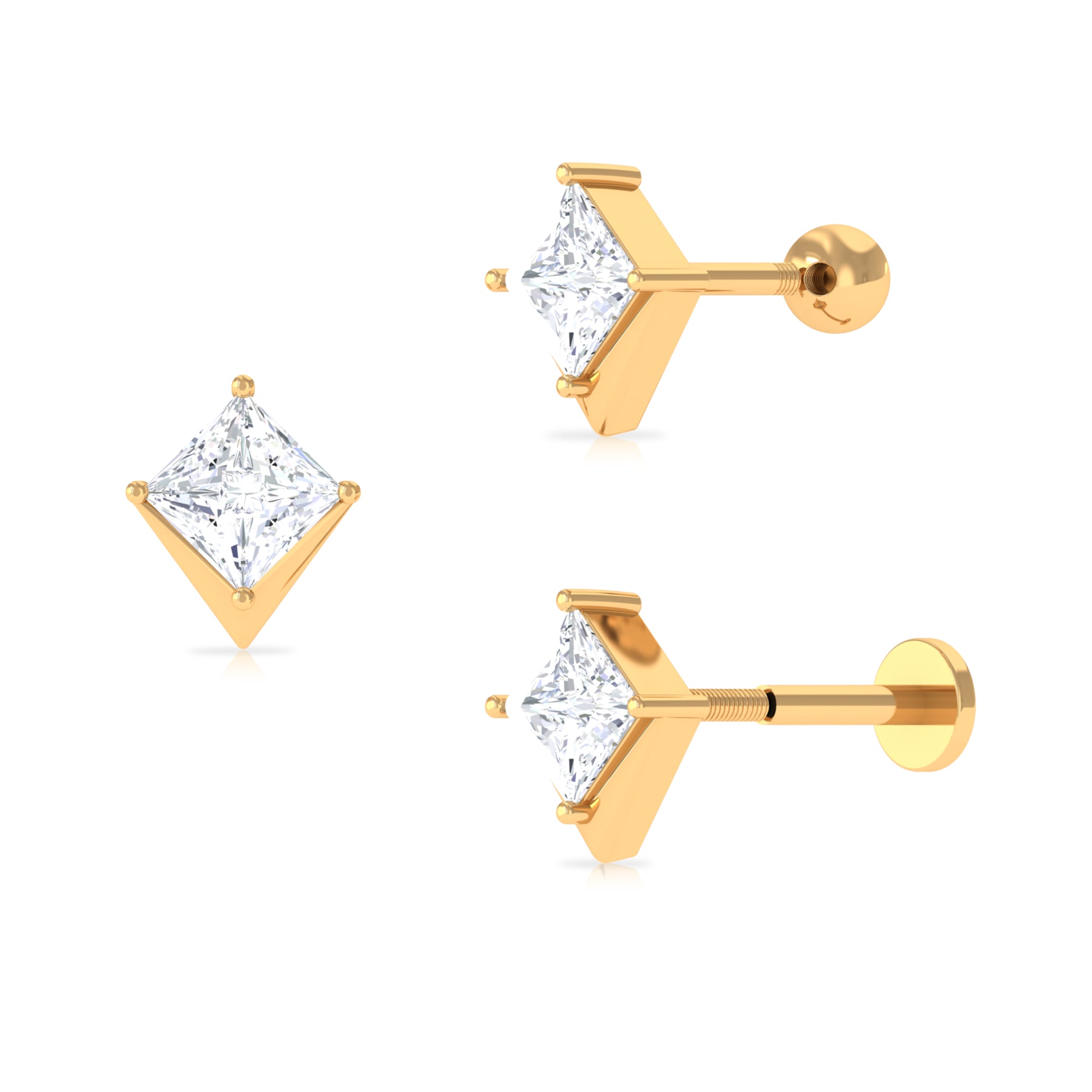 Princess Cut Moissanite Tragus Earring in Gold Moissanite - ( D-VS1 ) - Color and Clarity - Rosec Jewels