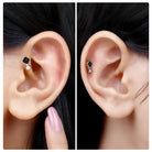 Princess Cut Black Onyx Two Stone Tragus Earring with Diamond Black Onyx - ( AAA ) - Quality - Rosec Jewels