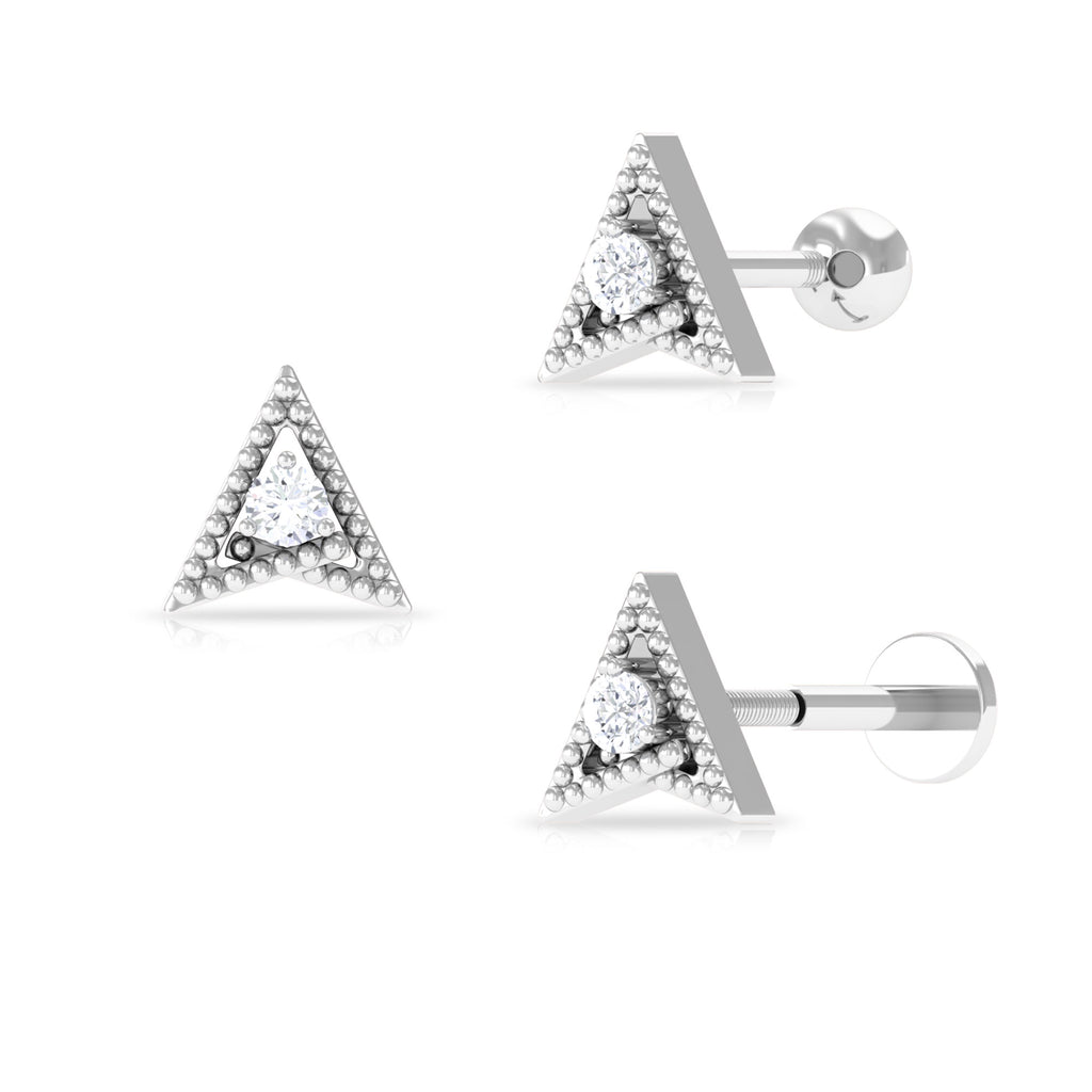 Round Moissanite Gold Beaded Triangle Earring for Helix Piercing Moissanite - ( D-VS1 ) - Color and Clarity - Rosec Jewels