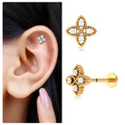 Moissanite Flower Cartilage Earring with Beaded Gold Moissanite - ( D-VS1 ) - Color and Clarity - Rosec Jewels