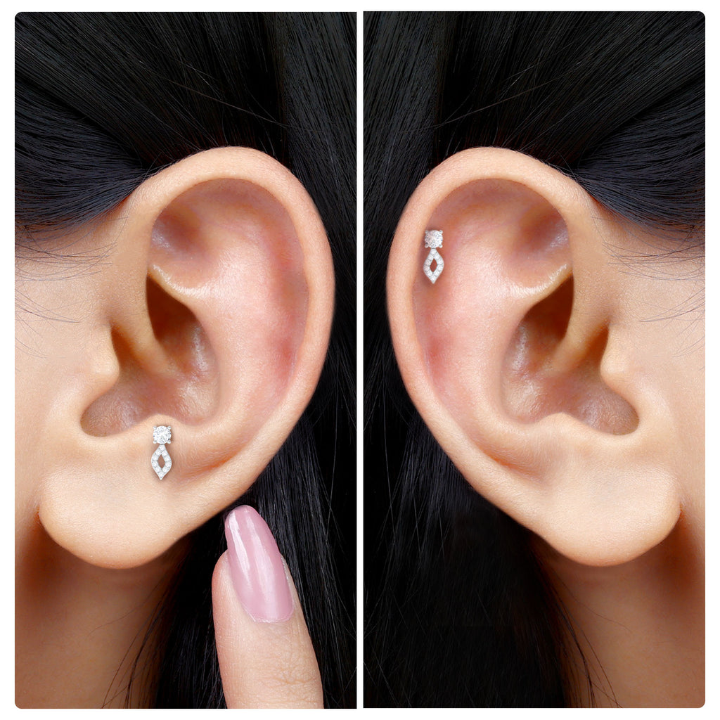 Certified Diamond Unique Tragus Earring in Gold Diamond - ( HI-SI ) - Color and Clarity - Rosec Jewels