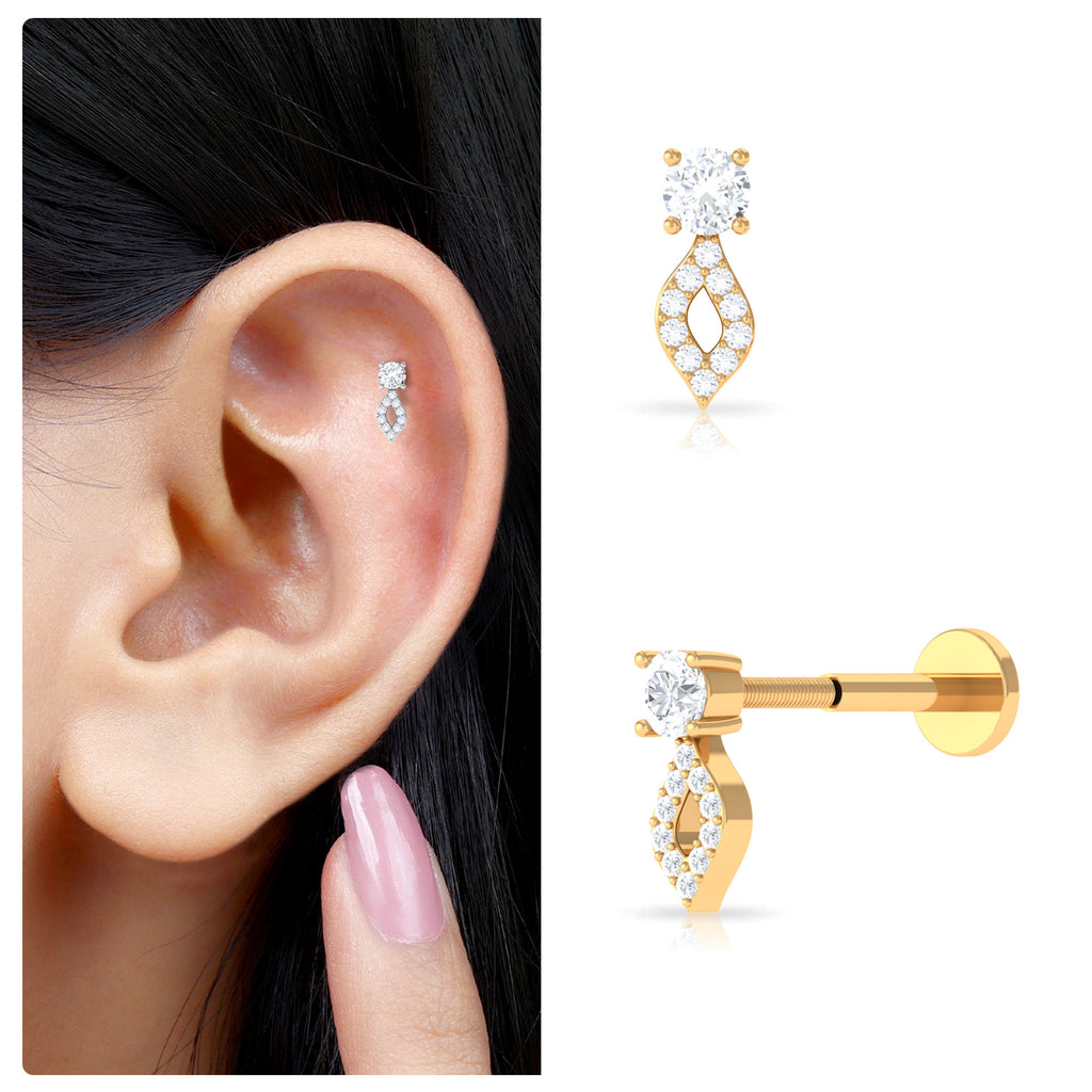 Certified Diamond Unique Tragus Earring in Gold Diamond - ( HI-SI ) - Color and Clarity - Rosec Jewels