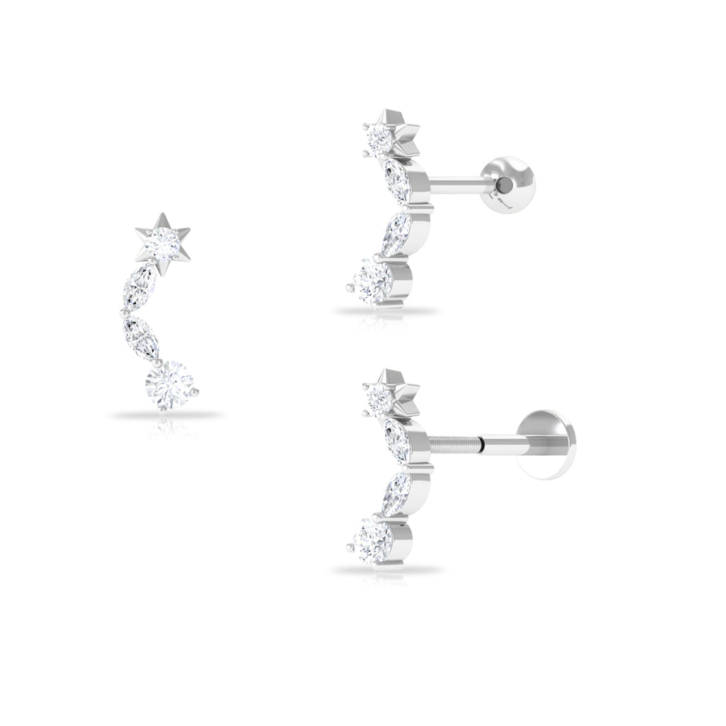 Marquise and Round Cut Moissanite Star Climber Earring Moissanite - ( D-VS1 ) - Color and Clarity - Rosec Jewels