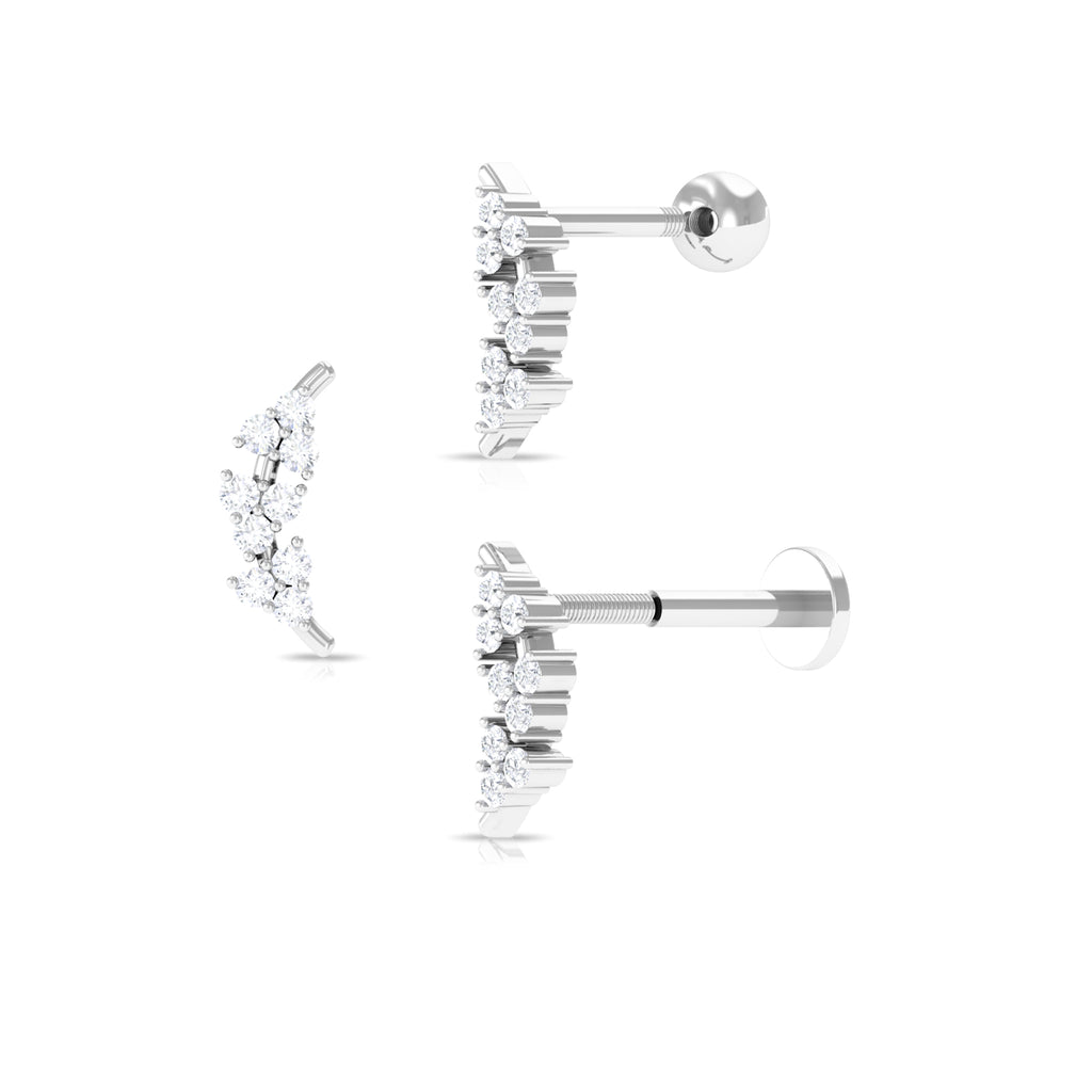Cluster Moissanite Curved Helix Earring in Gold Moissanite - ( D-VS1 ) - Color and Clarity - Rosec Jewels