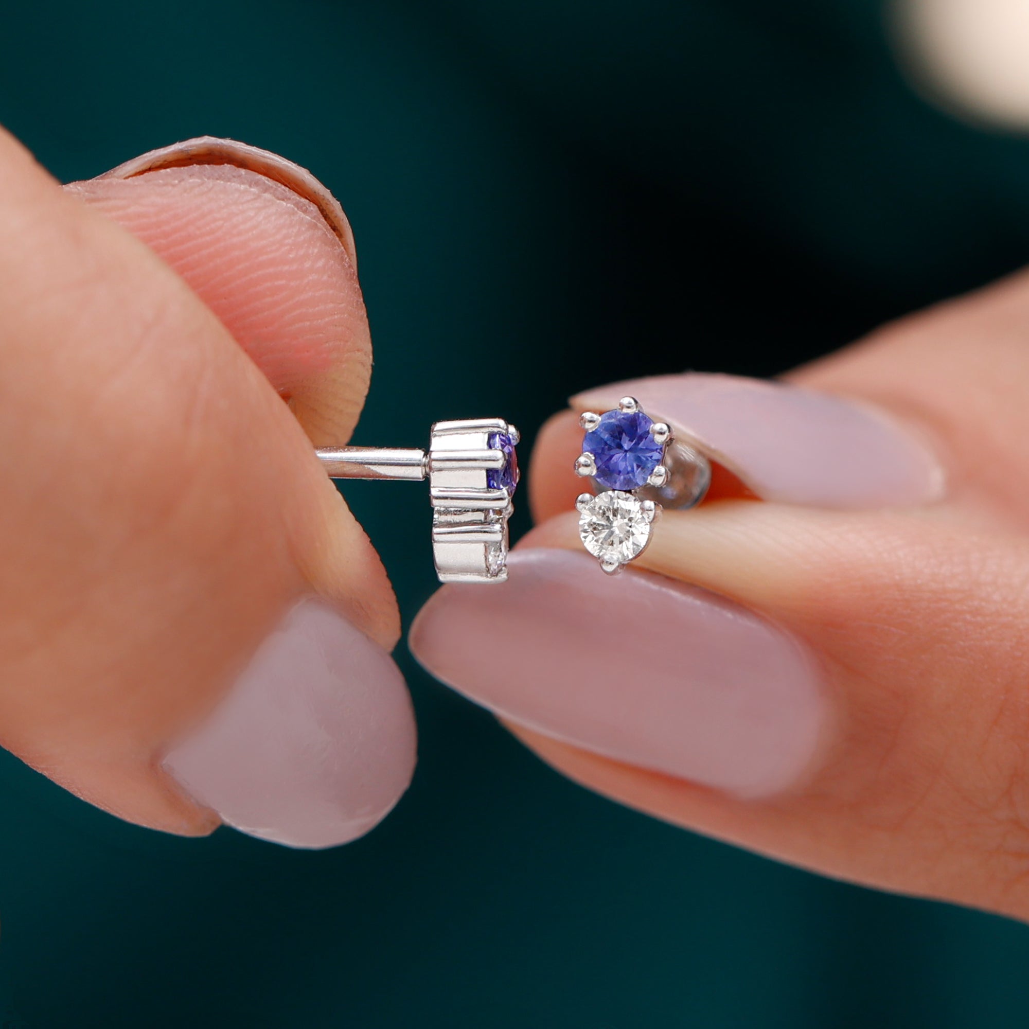 Tanzanite and Moissanite Two Stone Earring for Conch Tanzanite - ( AAA ) - Quality - Rosec Jewels