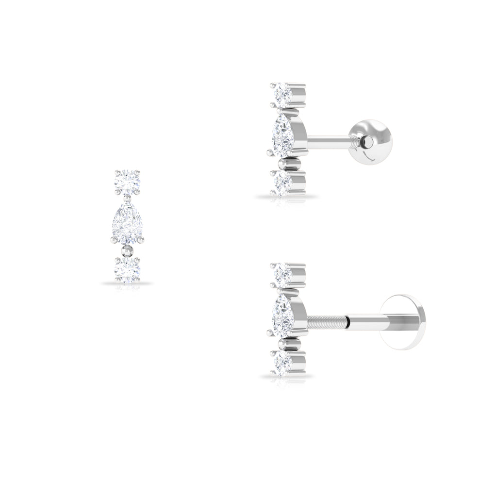 Certified Moissanite 3 Stone Tragus Earring Moissanite - ( D-VS1 ) - Color and Clarity - Rosec Jewels