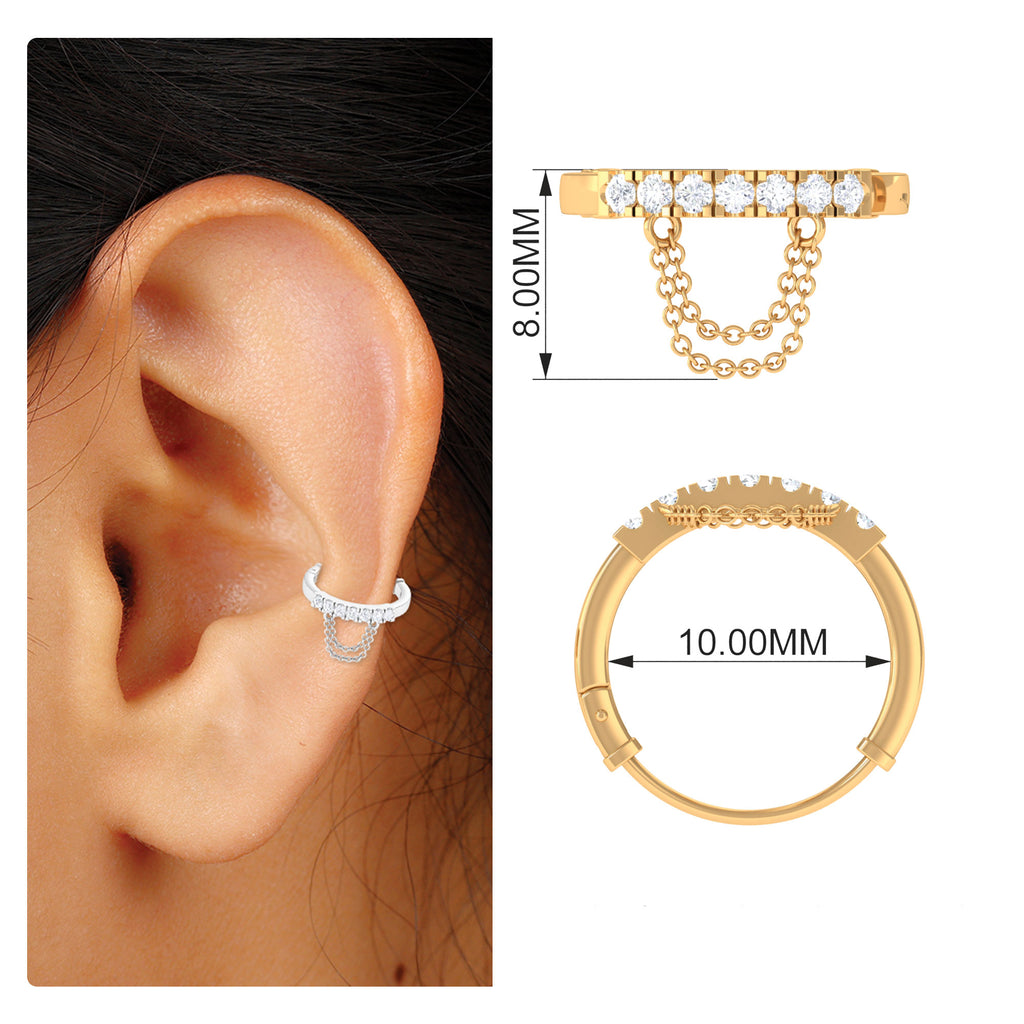 Colorless Moissanite Conch Hoop Earring with Gold Dangle Chain Moissanite - ( D-VS1 ) - Color and Clarity - Rosec Jewels