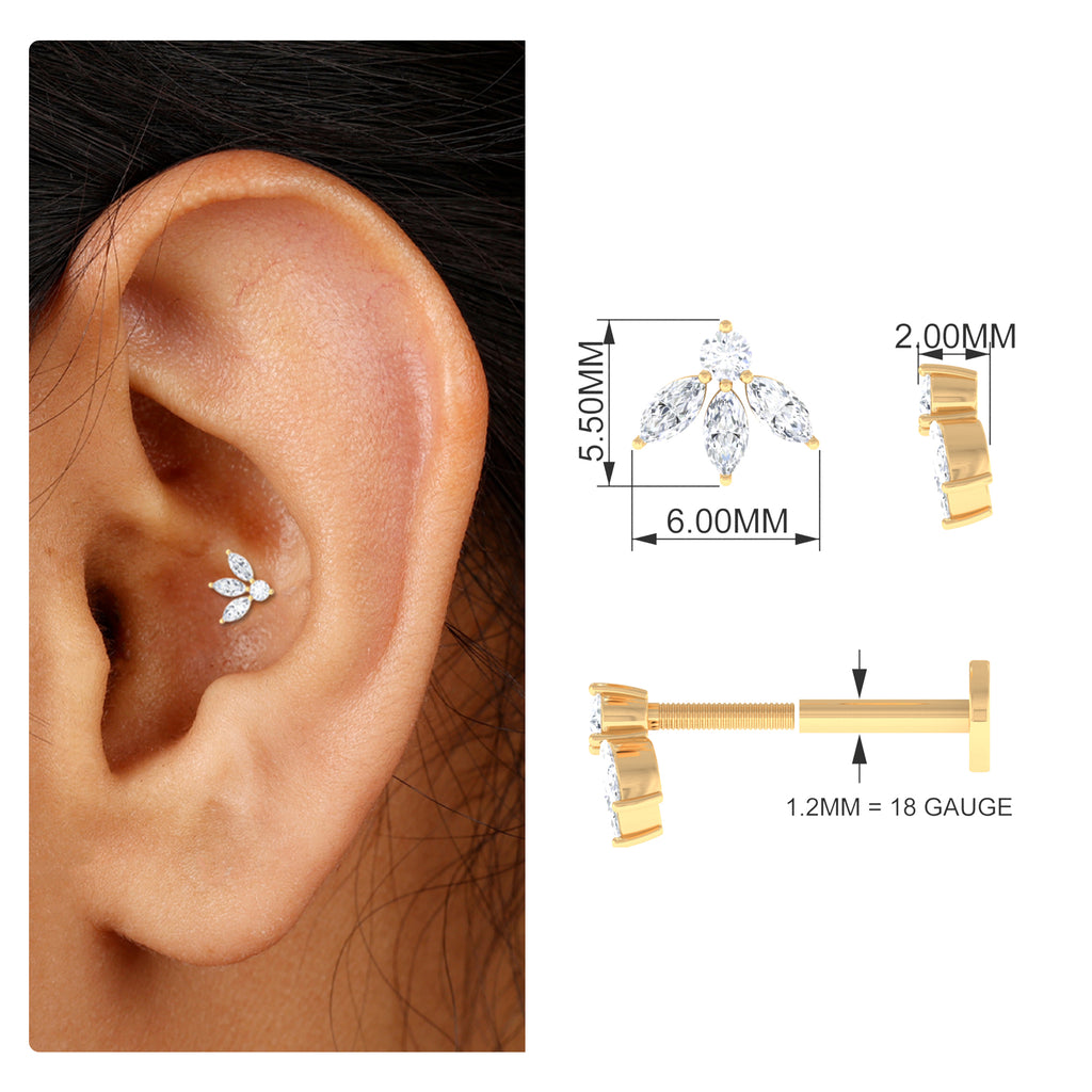 Round Marquise Moissanite Flower Piercing Earring Moissanite - ( D-VS1 ) - Color and Clarity - Rosec Jewels