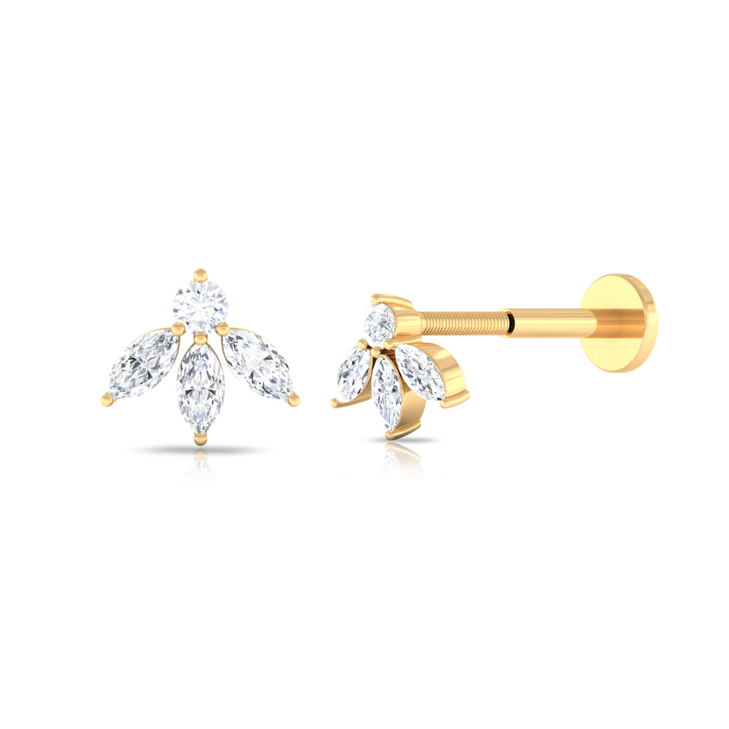 Round Marquise Moissanite Flower Piercing Earring Moissanite - ( D-VS1 ) - Color and Clarity - Rosec Jewels
