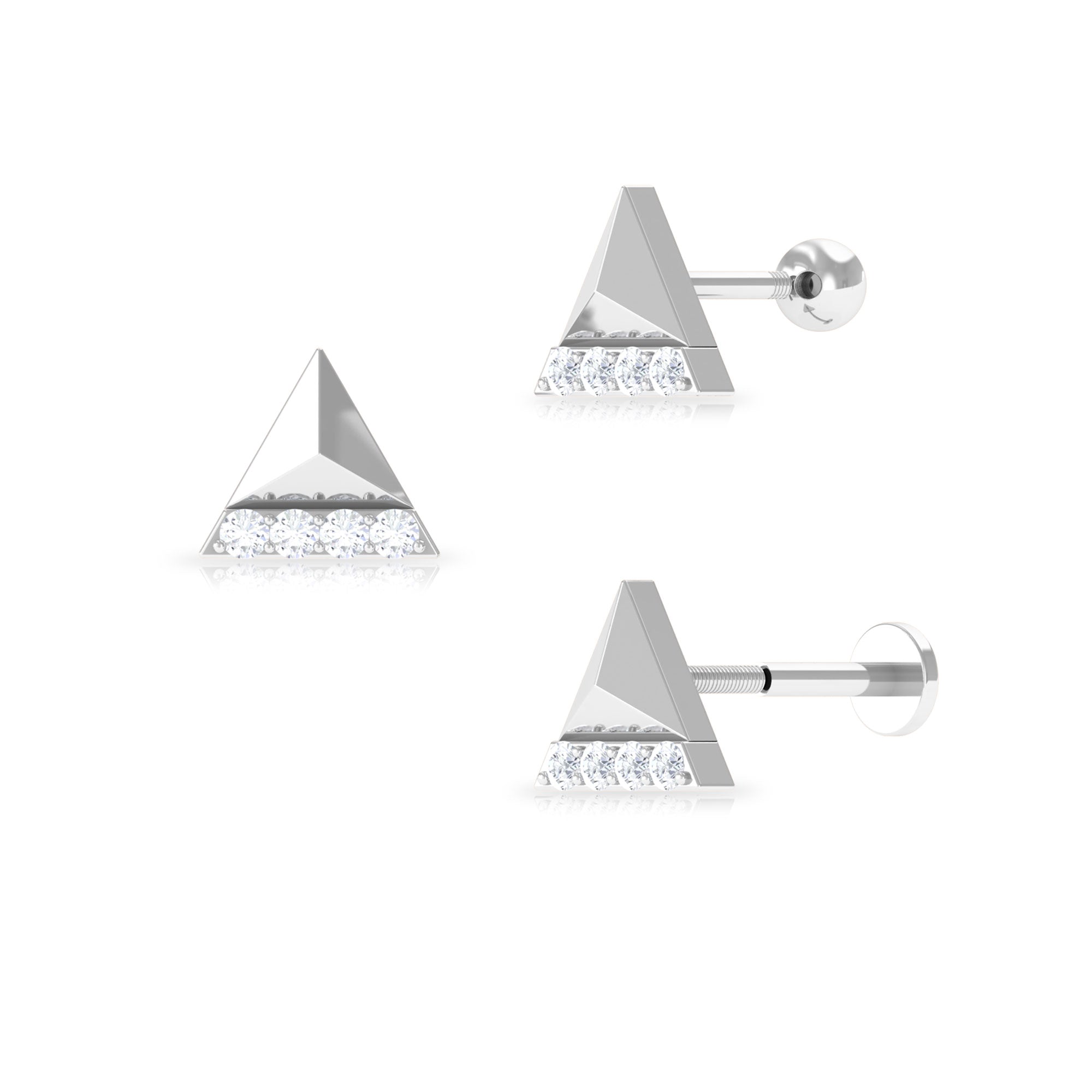 Moissanite Gold Triangle Earring for Cartilage Piercing Moissanite - ( D-VS1 ) - Color and Clarity - Rosec Jewels