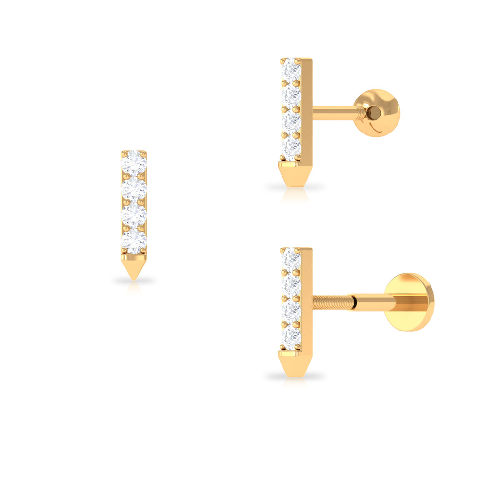Natural Diamond Tiny Gold Bar Tragus Earring Diamond - ( HI-SI ) - Color and Clarity - Rosec Jewels