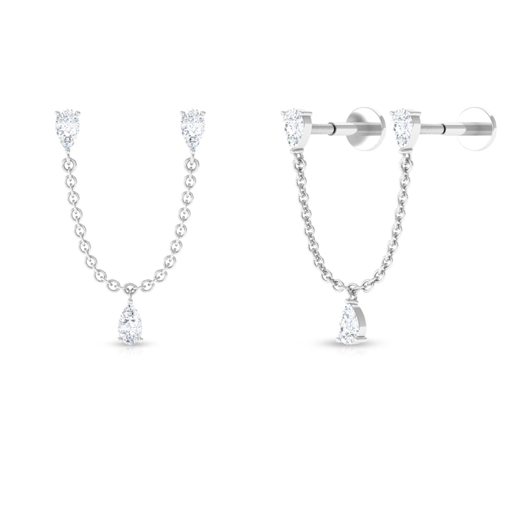 Pear Shape Moissanite Double Piercing Chain Dangle Earring Moissanite - ( D-VS1 ) - Color and Clarity - Rosec Jewels