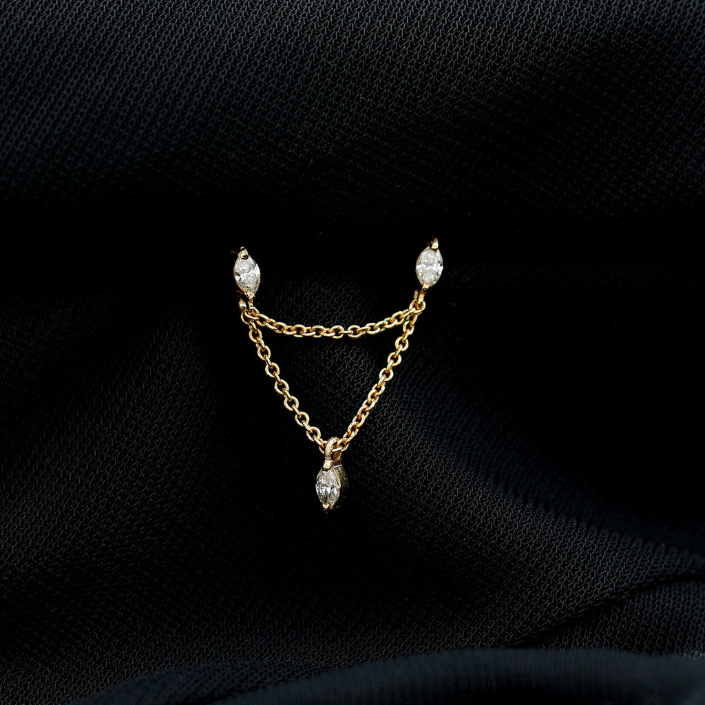Marquise Moissanite Double Chain Earring in Gold Moissanite - ( D-VS1 ) - Color and Clarity - Rosec Jewels