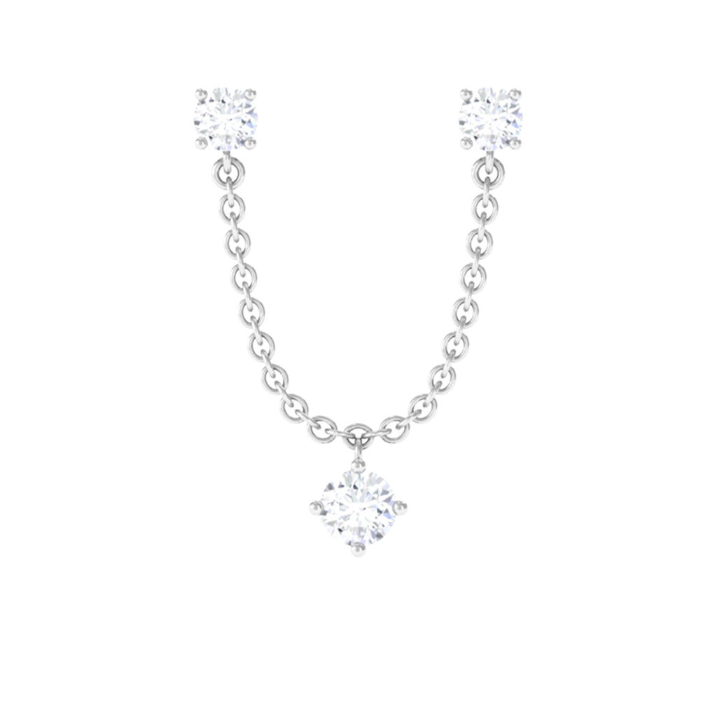 Round Moissanite Chain Earring for Double Piercing - Rosec Jewels