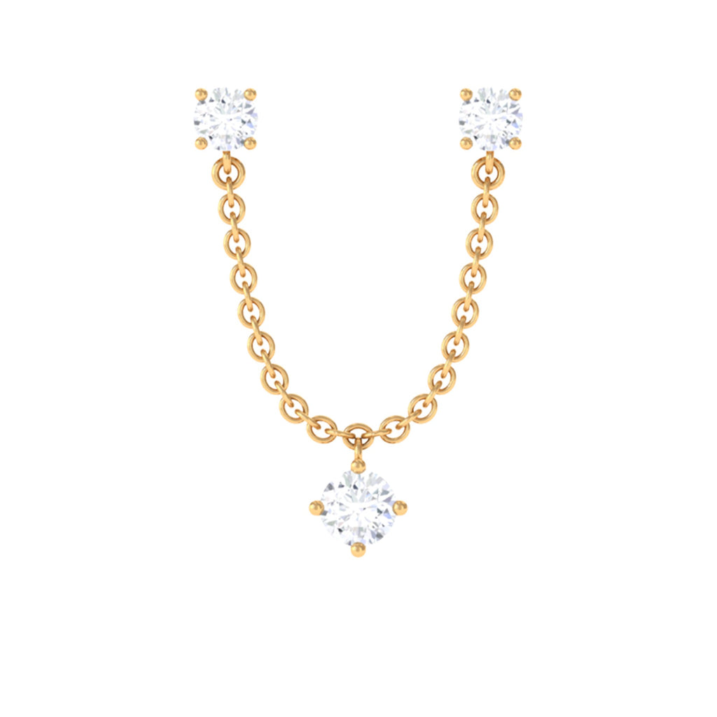 Round Moissanite Chain Earring for Double Piercing - Rosec Jewels