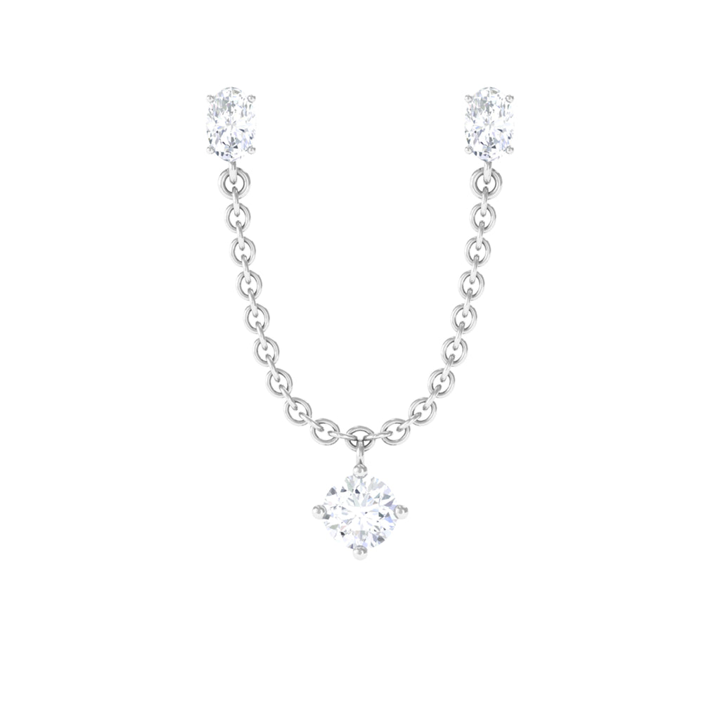 Oval and Round Cut Moissanite Helix Chain Earring Moissanite - ( D-VS1 ) - Color and Clarity - Rosec Jewels