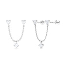 Heart Shape Moissanite Cartilage Chain Earring for Double Piercing Moissanite - ( D-VS1 ) - Color and Clarity - Rosec Jewels