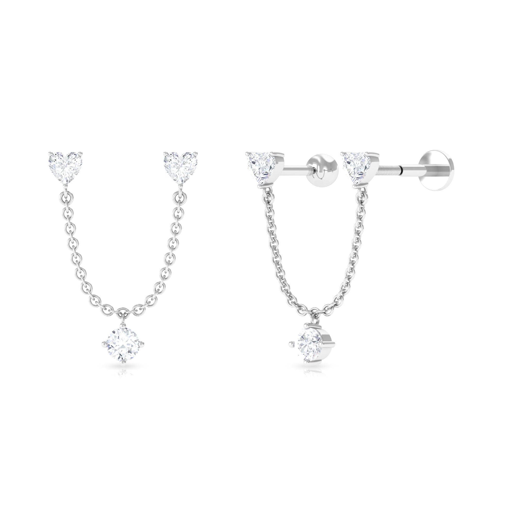 Heart Shape Moissanite Cartilage Chain Earring for Double Piercing Moissanite - ( D-VS1 ) - Color and Clarity - Rosec Jewels