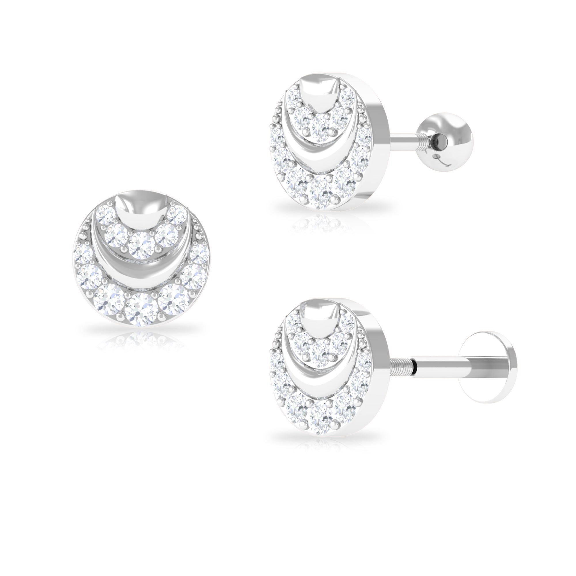 Moissanite Circle Cartilage Earring in Pave Setting Moissanite - ( D-VS1 ) - Color and Clarity - Rosec Jewels
