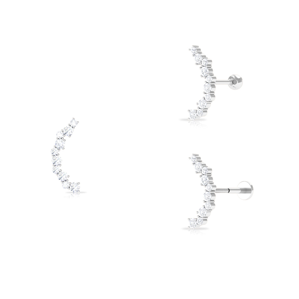 Round Cut Moissanite Ear Crawler Earring for Helix Piercing Moissanite - ( D-VS1 ) - Color and Clarity - Rosec Jewels