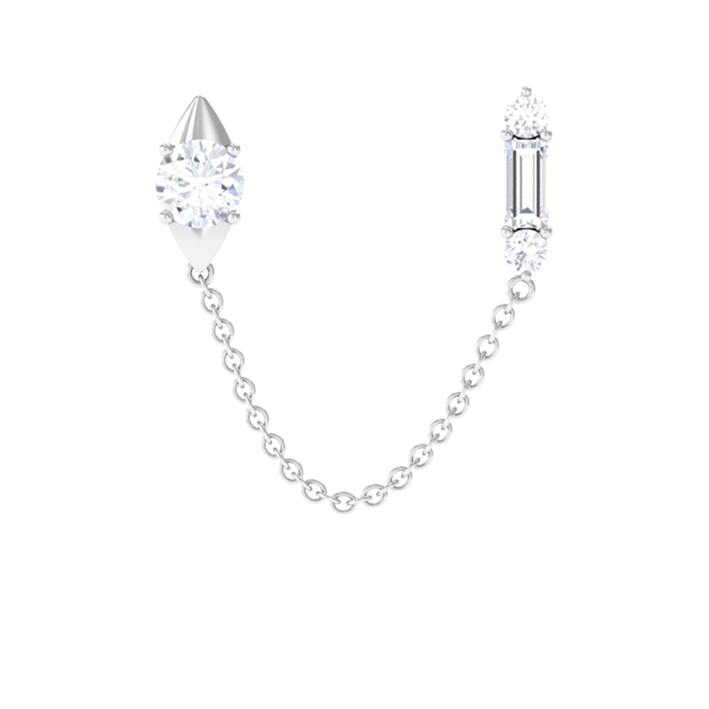 Baguette and Round Moissanite Cartilage Chain Earring Moissanite - ( D-VS1 ) - Color and Clarity - Rosec Jewels