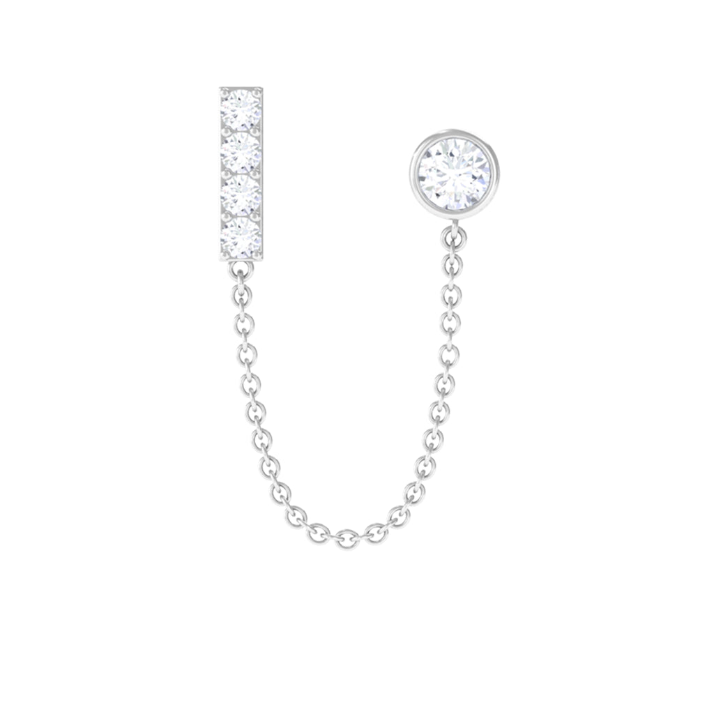 Round Moissanite Bar Chain Earring for Double Piercing Moissanite - ( D-VS1 ) - Color and Clarity - Rosec Jewels