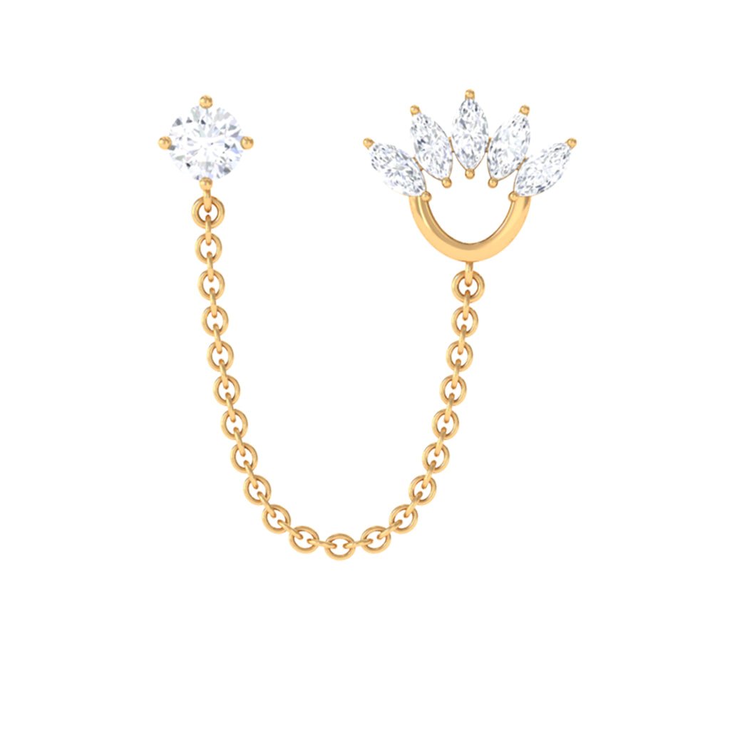 Marquise Moissanite Double Piercing Chain Earring Moissanite - ( D-VS1 ) - Color and Clarity - Rosec Jewels