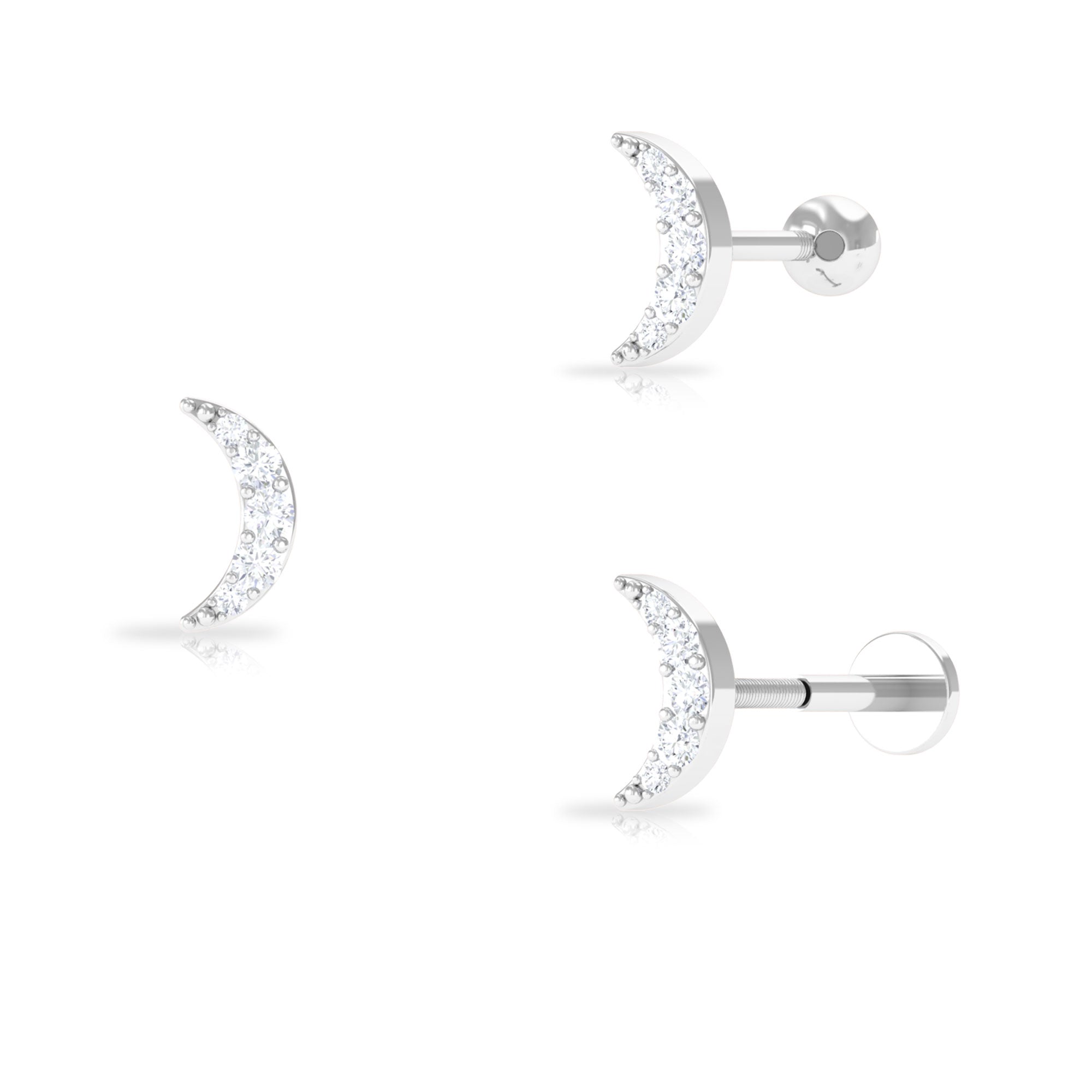 Natural Diamond Moon Earring for Cartilage Piercing Diamond - ( HI-SI ) - Color and Clarity - Rosec Jewels