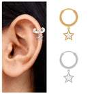 Round Diamond Star Drop Hoop Earring for Helix Piercing Diamond - ( HI-SI ) - Color and Clarity - Rosec Jewels