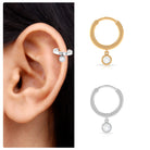 Bezel Set Diamond Dangle Hoop Earring for Helix Piercing Diamond - ( HI-SI ) - Color and Clarity - Rosec Jewels