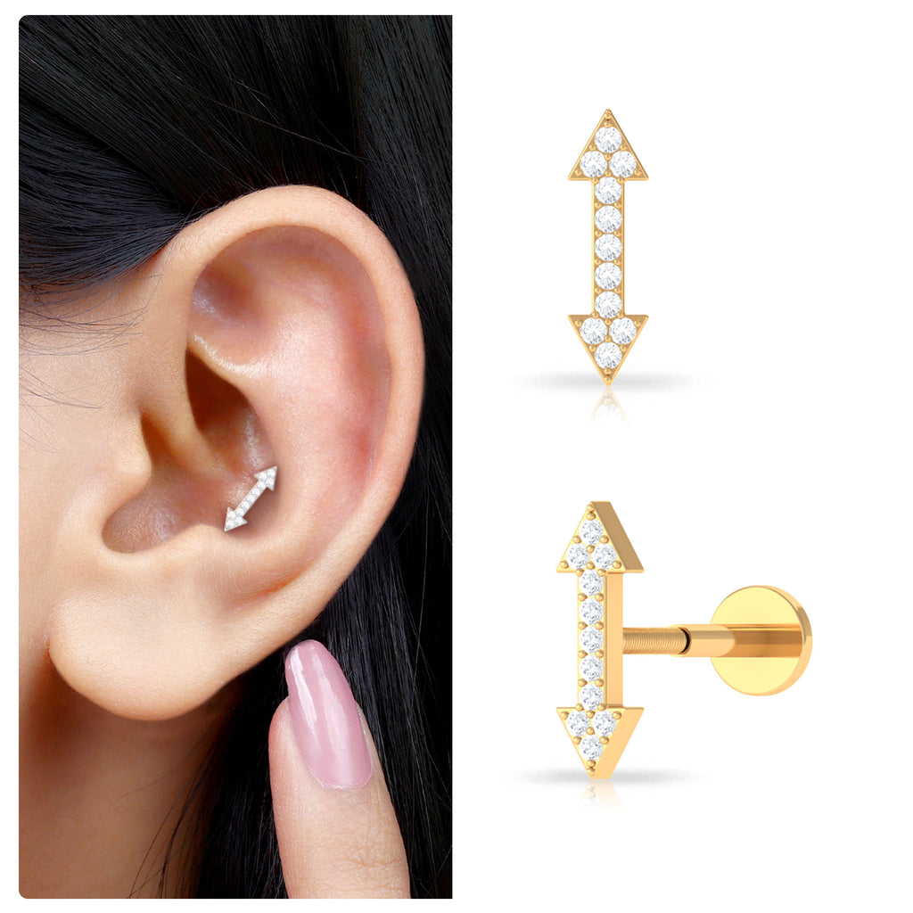 Natural Diamond Arrow Tragus Earring in Gold Diamond - ( HI-SI ) - Color and Clarity - Rosec Jewels