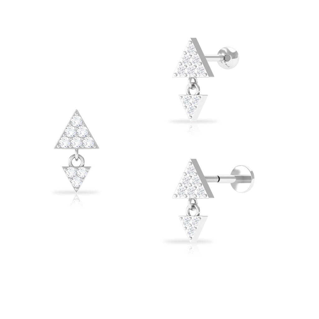 Round Moissanite Triangle Helix Drop Earring in Pave Setting Moissanite - ( D-VS1 ) - Color and Clarity - Rosec Jewels