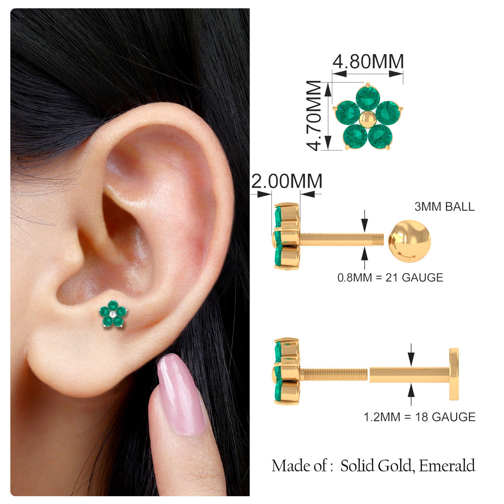 Natural Green Emerald Gold Flower Conch Earring Emerald - ( AAA ) - Quality - Rosec Jewels
